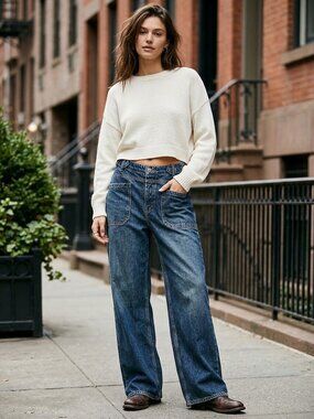 We The Free Free People Palmer Wide Leg Jeans Blue Waist 30